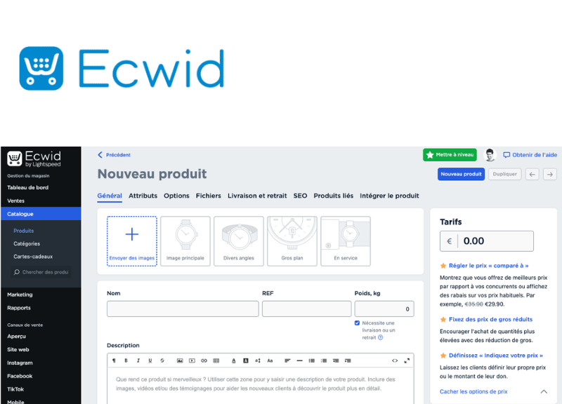 Back office du CMS e-commerce ecwid